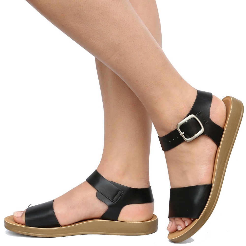 New Black Comfy Flex Sole Ankle Strap Sandals